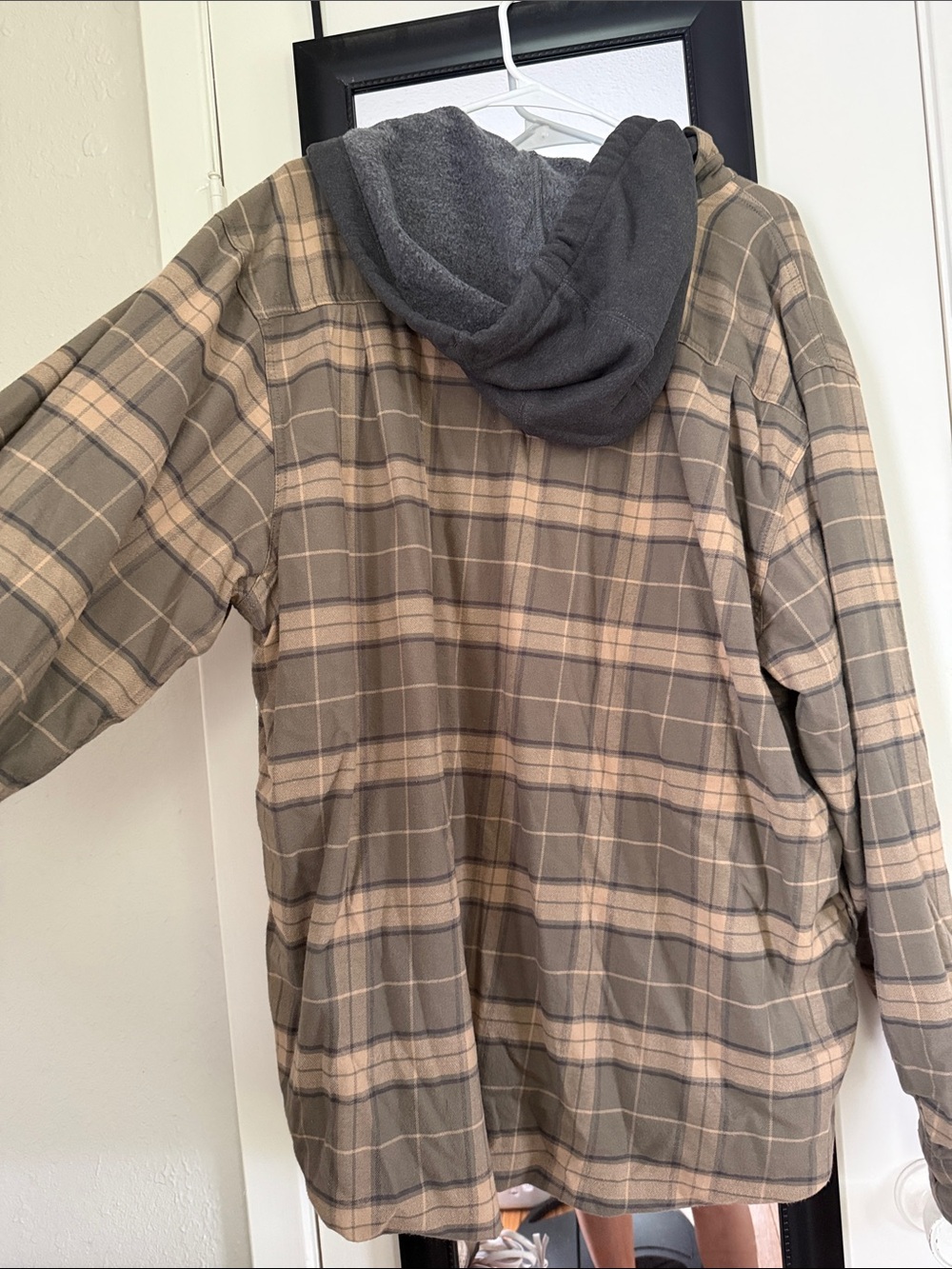 Carhartt Plaid Hooded Flannel Jacket in Olive and Tan - Picture 3 of 3
